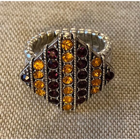 Purple and Gold Crystal Silver Stretch Ring - Picture 2 of 2